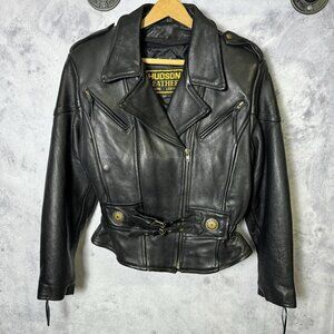 Vintage Hudson Leather Jacket Womens XS (RUNS BIG) 3M Thinsulate Biker Belted